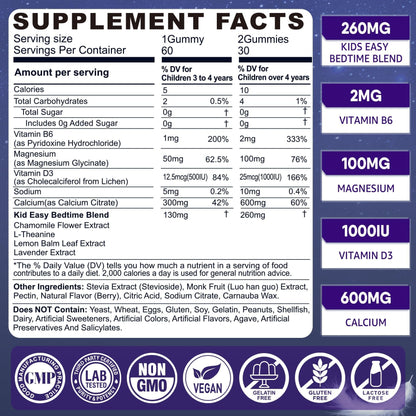 Kids Sleep Gummies - Magnesium Glycinate Gummies, Melatonin Free Sleep Aid | Magnesium, Calcium, D3, B6, L Theanine - OmniHealth US