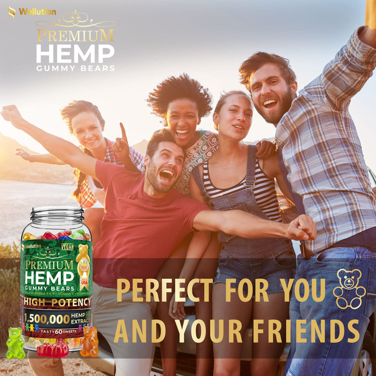 Wellution Hemp Gummies 1,500,000 XXL High Potency - Fruity Gummy Bear with Hemp Oil WellutionBuy Supplements Australia