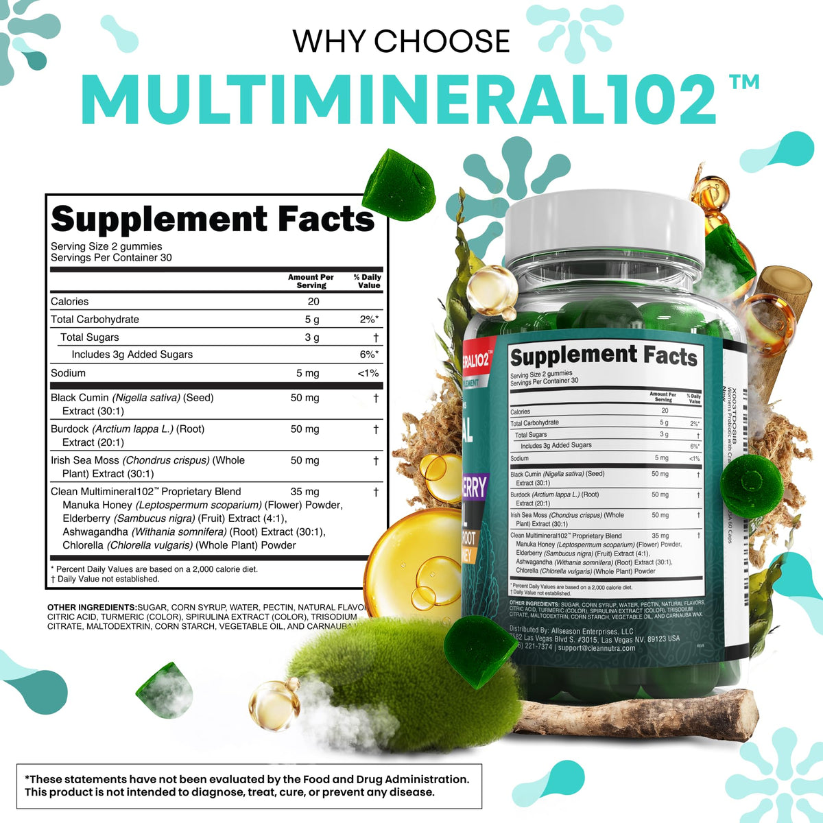 Sea Moss Gummies | Clinically Tested - Black Seed Oil Ashwagandha Elderberry Burdock Root Chlorella Manuka Honey - Vegan Irish Sea Moss Gummy Vitamins - OmniHealth US