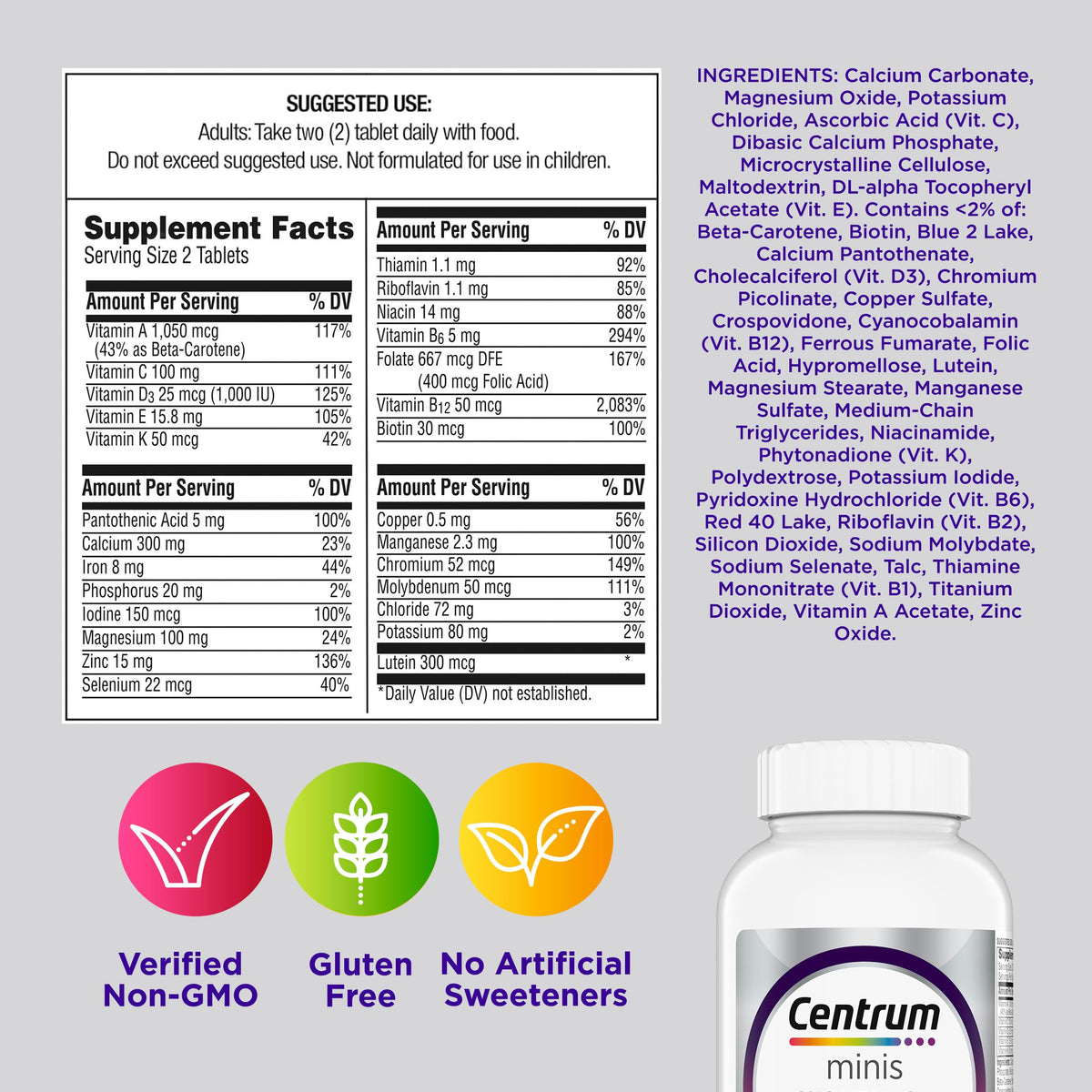 Centrum Minis Silver Women's Multivitamin for Women 50 Plus, Multimineral Supplement with Vitamin D3, B Vitamins, Non-GMO Ingredients - OmniHealth US