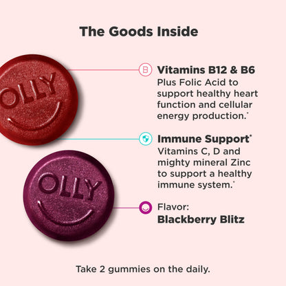 OLLY Men's Multivitamin Gummy, Vitamins A, C, D, E, B, Zinc, Blackberry Flavor, 45 Day Supply - 90 Count - OmniHealth US