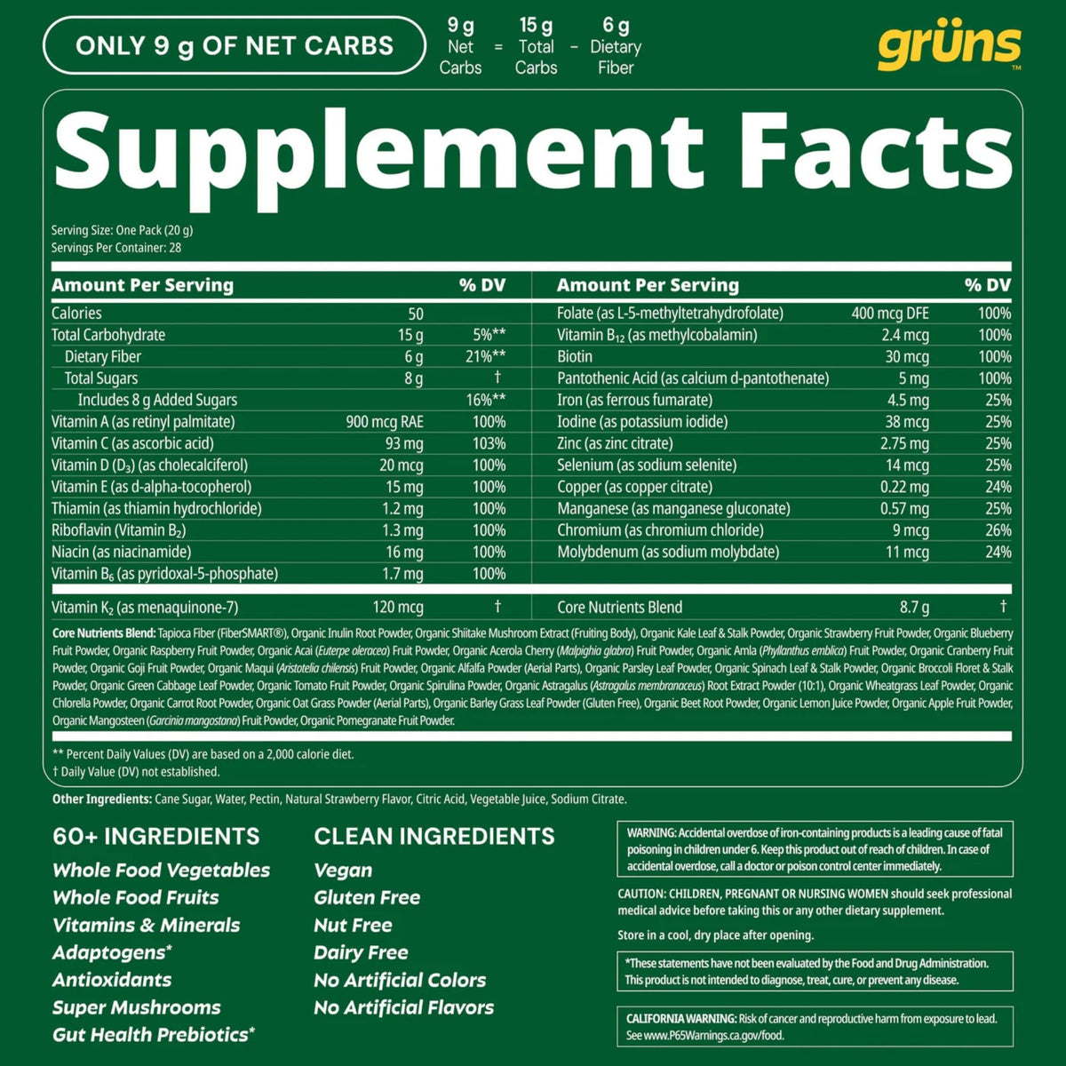 Gruns Adult Super Greens Multivitamin Gummies, Superfood Gummy Vitamins for Women and Men with Spirulina, Chlorella - OmniHealth US
