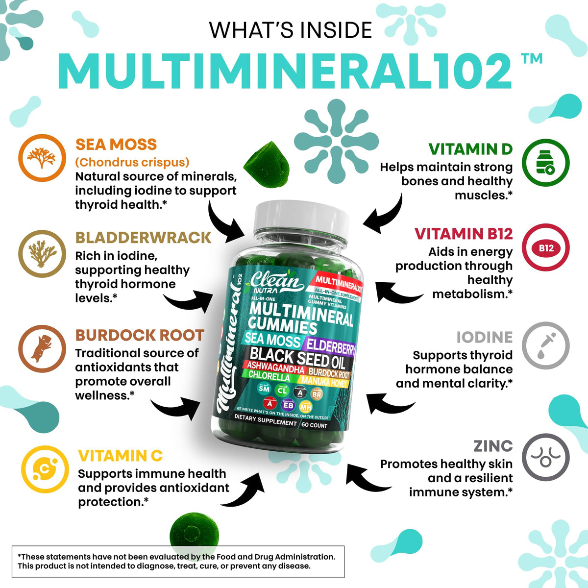 Sea Moss Gummies | Clinically Tested - Black Seed Oil Ashwagandha Elderberry Burdock Root Chlorella Manuka Honey - Vegan Irish Sea Moss Gummy Vitamins - OmniHealth US