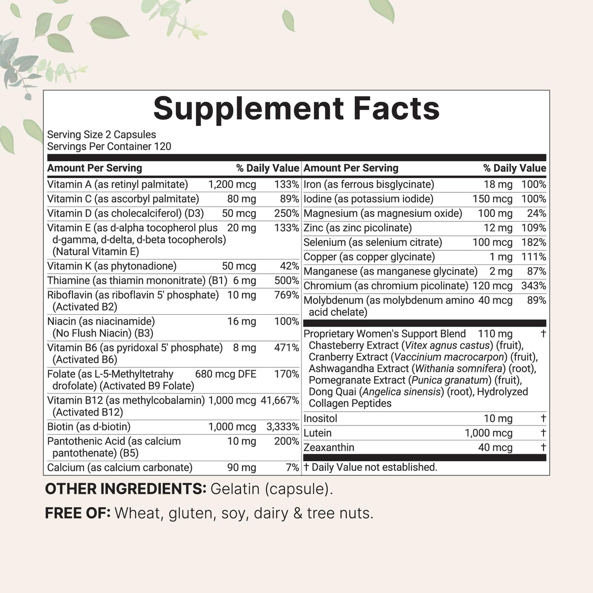 Micro Ingredients Pure Methylated Multivitamin for Women, 240 Capsules | 32-in-1 Formula with Vitamin B, C, D + Iron, Methylfolate & More - OmniHealth US