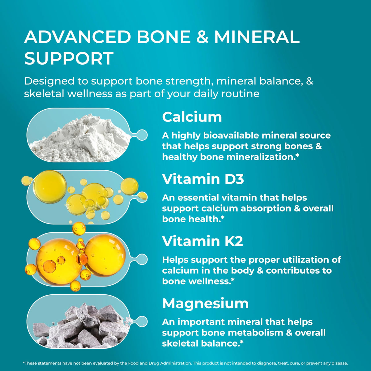 PUREHEALTH RESEARCH Bone Health Formula - for Bones, Joint & Skeletal Wellness - with Calcium, Magnesium, Zinc, Copper, Manganese, Potassium, Vitamin K2, D3, C - OmniHealth US