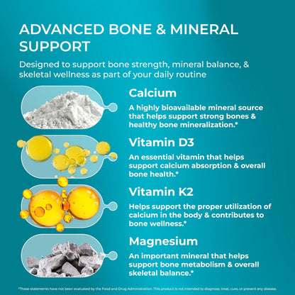PUREHEALTH RESEARCH Bone Health Formula - for Bones, Joint & Skeletal Wellness - with Calcium, Magnesium, Zinc, Copper, Manganese, Potassium, Vitamin K2, D3, C - OmniHealth US