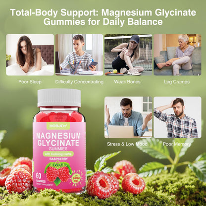 Magnesium Glycinate Gummies 600mg, Sugar Free Magnesium Gummies for Adults with Ashwagandha, Lemon Balm & GABA for Sleep - OmniHealth US