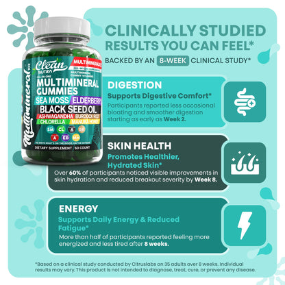 Sea Moss Gummies | Clinically Tested - Black Seed Oil Ashwagandha Elderberry Burdock Root Chlorella Manuka Honey - Vegan Irish Sea Moss Gummy Vitamins - OmniHealth US