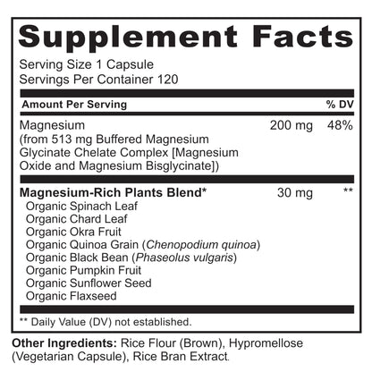 NATURELO Magnesium Glycinate Chelate Complex - 200 mg Magnesium with Organic Vegetables to Support Sleep, Calm, Muscle Cramp & Stress Relief - OmniHealth US