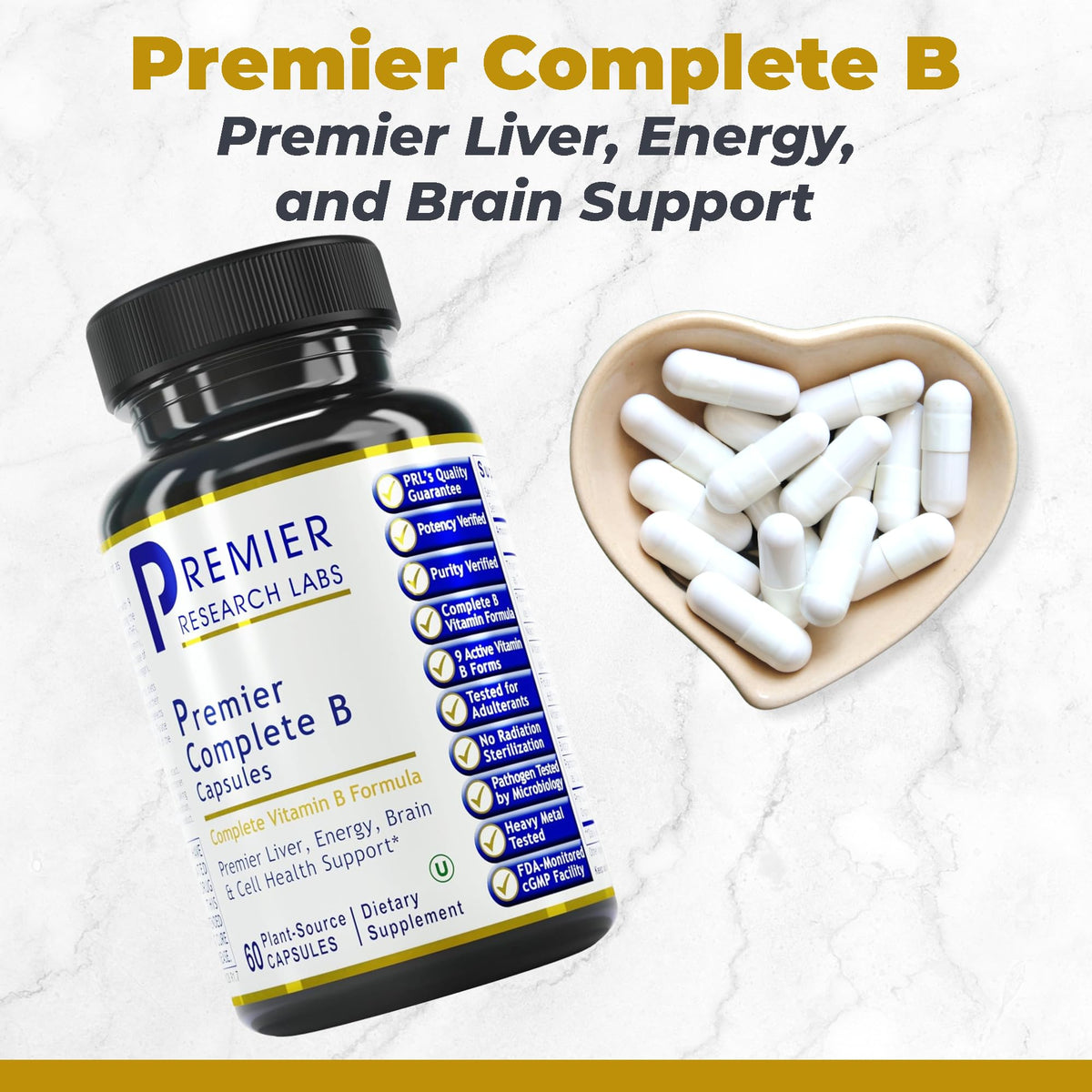 Premier Research Labs Complete B - Vitamin B Complex Supplement for Optimal Health | Vitamin B Supplement with Biotin | 9 Active B Vitamins | for Liver - OmniHealth US