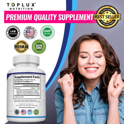 Magnesium Complex Supplement 8 Elemental 1000mg - Magnesium Glycinate, Citrate, Malate, Taurate, Chelated for Easy Absorption for Bones - OmniHealth US