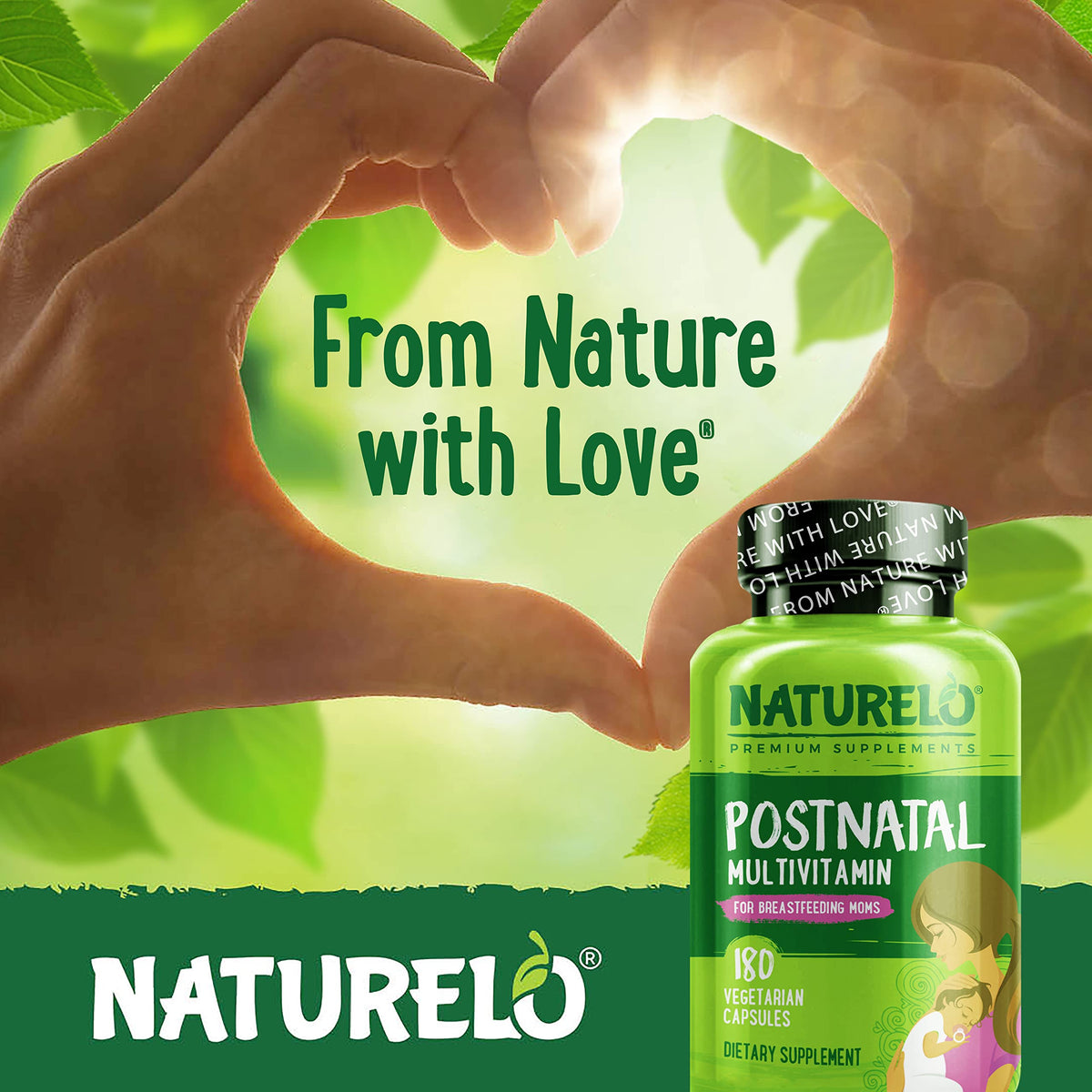 NATURELO Postnatal Multivitamin - Supplement for Breastfeeding Women - Plant-Based Vitamin D, Folate, Gentle Iron - for Nursing Mother, Baby - OmniHealth US