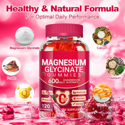 Magnesium Glycinate Gummies 600mg, Sugar Free Magnesium Gummies for Adults, Chewable Potassium Supplements for Body Support - OmniHealth US