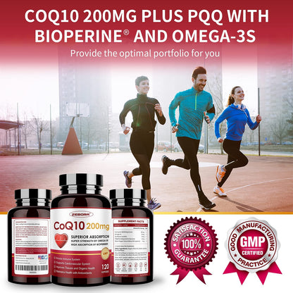 CoQ10-200mg-Softgels with PQQ, BioPerine & Omega-3, 120 Servings Coenzyme Q10 ZEBORABuy Supplements Australia