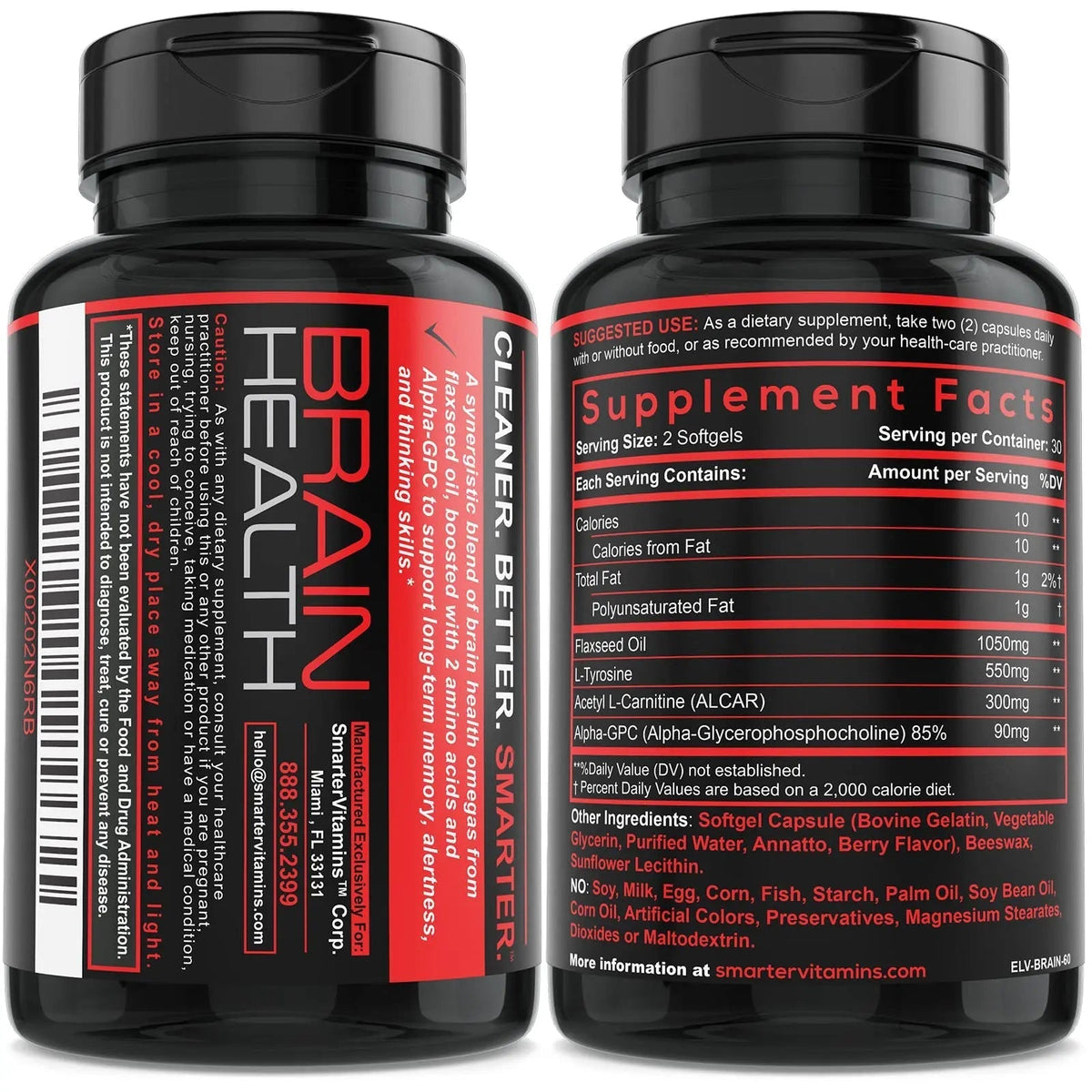 Smarter Brain Support Nootropic Supplement, Made with Alpha-GPC, L-Tyrosine & Acetyl L-Carnitine ALCAR, Flaxseed Oil SmarterVitaminsBuy Supplements Australia