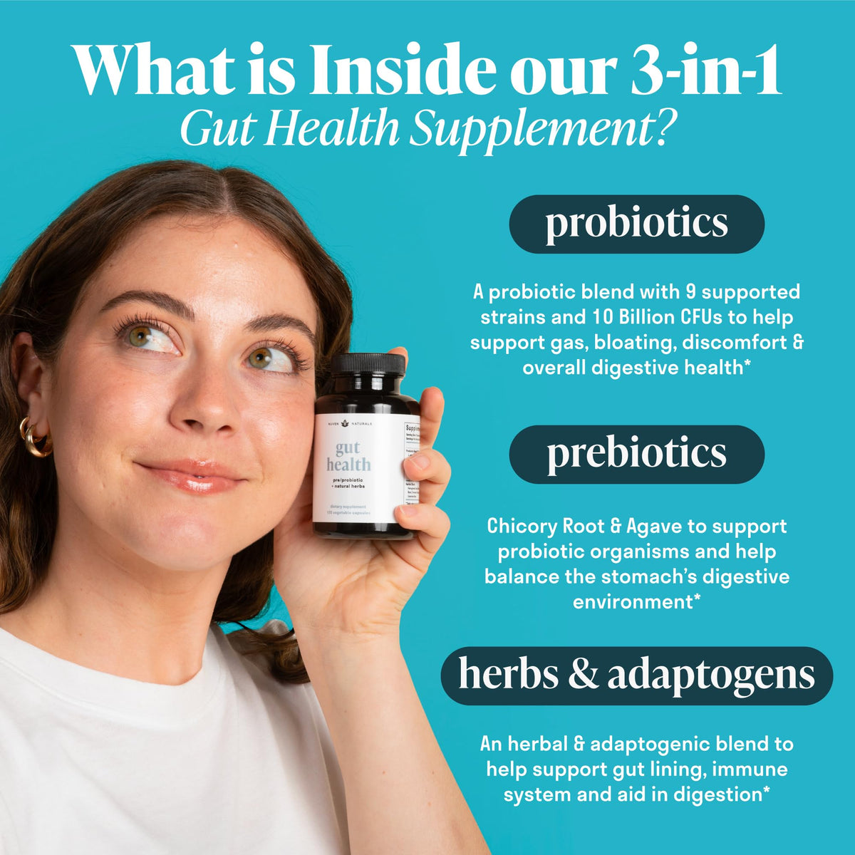 Nuven Naturals All-in-One Gut Health w/Probiotics, Prebiotics, Digestion-Supporting Herbs - OmniHealth US