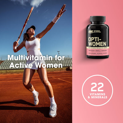 Optimum Nutrition Opti-Women, Vitamin C, Zinc and Vitamin D for Immune Support Womens Daily Multivitamin Supplement with Iron, Capsules, 120 Count - OmniHealth US