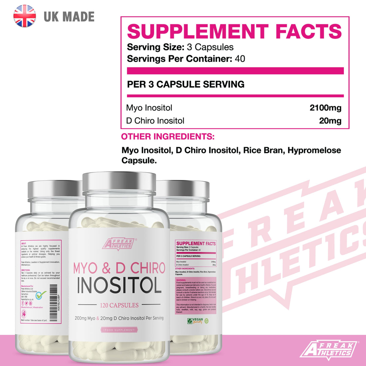 Myo-Inositol & D Chiro Inositol - Supports Women with PCOS -120 Capsules - Promotes Freak AthleticsBuy Supplements Australia
