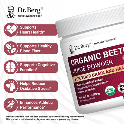 Dr. Berg Raw Organic Beet Powder from Real Earth-Grown Beets – USDA Certified Organic Beet Root Powder to Support Nitric Oxide Levels, Energy - OmniHealth US