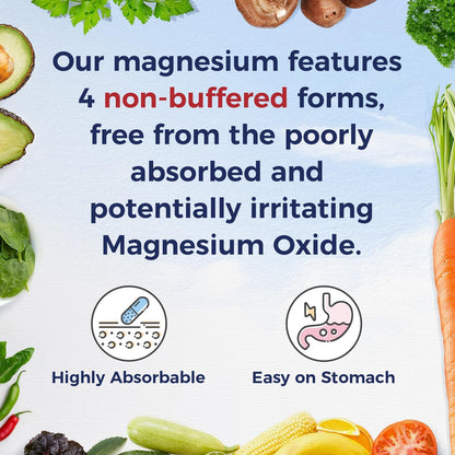 Vitalitown Magnesium Complex Supplement 500mg - NSF Certified Magnesium Glycinate, Malate, Taurate & Citrate - Chelated High Absorption & Gentle on Stomach - OmniHealth US