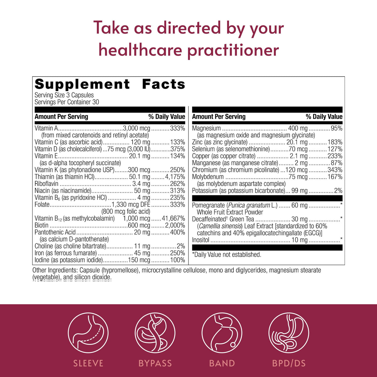 Bariatric Advantage Ultra Multivitamin with Iron - Ultra Multi with Iron - Capsule Format Multivitamin - Provides Full Complex of B Vitamins - OmniHealth US