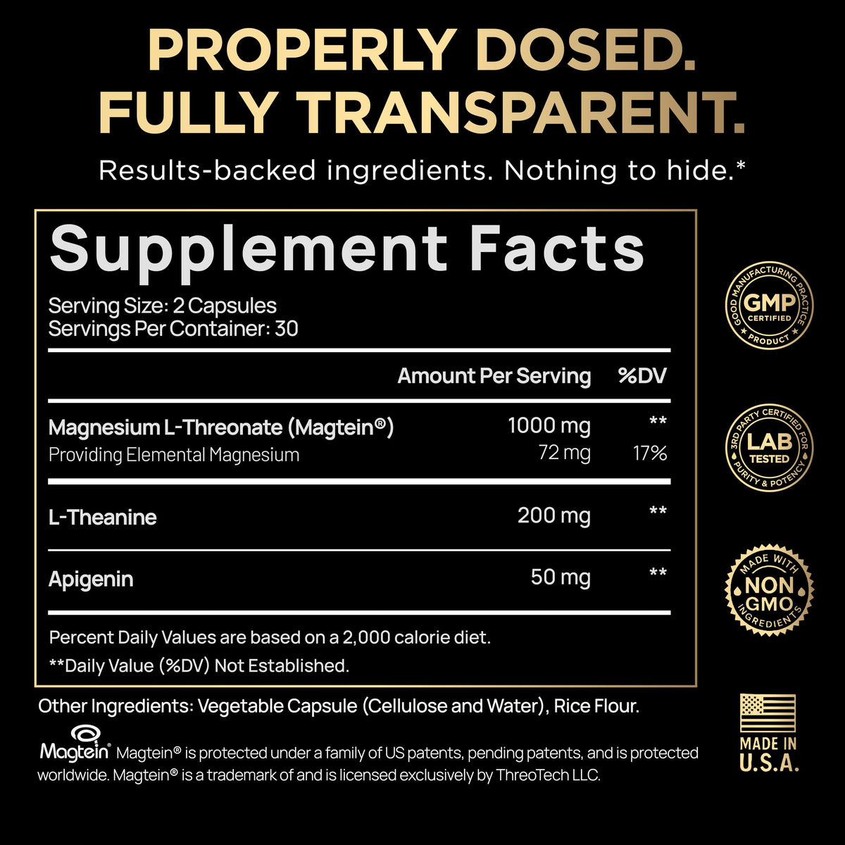 Triple Sleep Magnesium L-Threonate w. Apigenin, Theanine & Magtein Magnesium L Threonate - High Absorption Magnesium Supplement Capsules - OmniHealth US