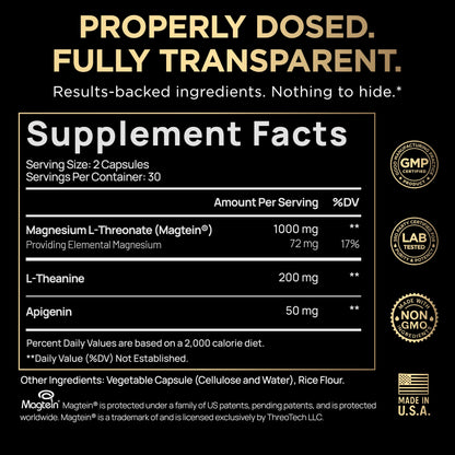 Triple Sleep Magnesium L-Threonate w. Apigenin, Theanine & Magtein Magnesium L Threonate - High Absorption Magnesium Supplement Capsules - OmniHealth US