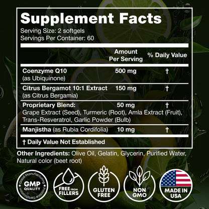 High Absorption CoQ10 500MG - Co Q 10 Supplement 120 Softgels for Heart Health&Energy Production - Enhanced CoQ10 Nutritional Supplements with Coenzyme Q10 - OmniHealth US