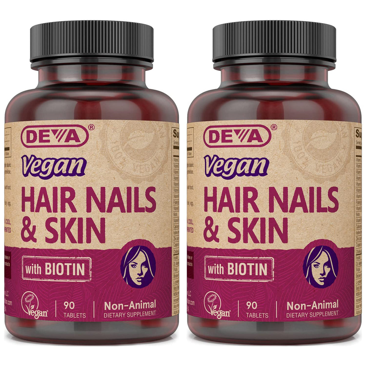 DEVA Vegan Vitamins Hair, Nails & Skin Supplement with 500 mcg of Biotin Per Tablet 90 Tablets (Pack of 2) DEVABuy Supplements Australia