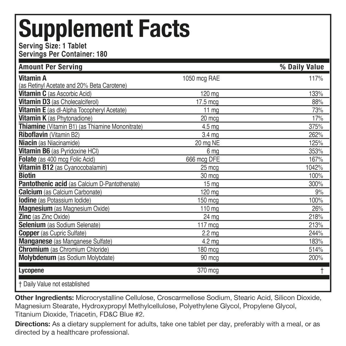 Bronson ONE Daily Mens 50+ Complete Multivitamin Multimineral, 180 Tablets - OmniHealth US