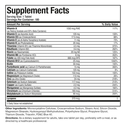Bronson ONE Daily Mens 50+ Complete Multivitamin Multimineral, 180 Tablets - OmniHealth US