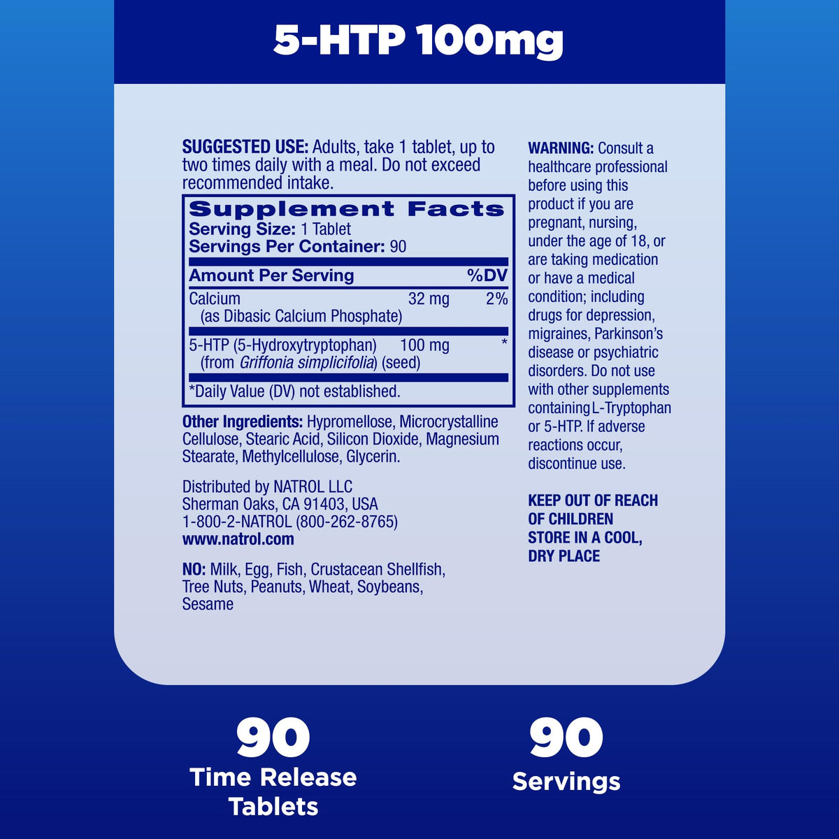 Natrol 5-HTP 100mg, Dietary Supplement Helps Support a Balanced Mood, Mood and Stress Support Supplement, 90 Time Release Tablets, 45-90 Day Supply - OmniHealth US