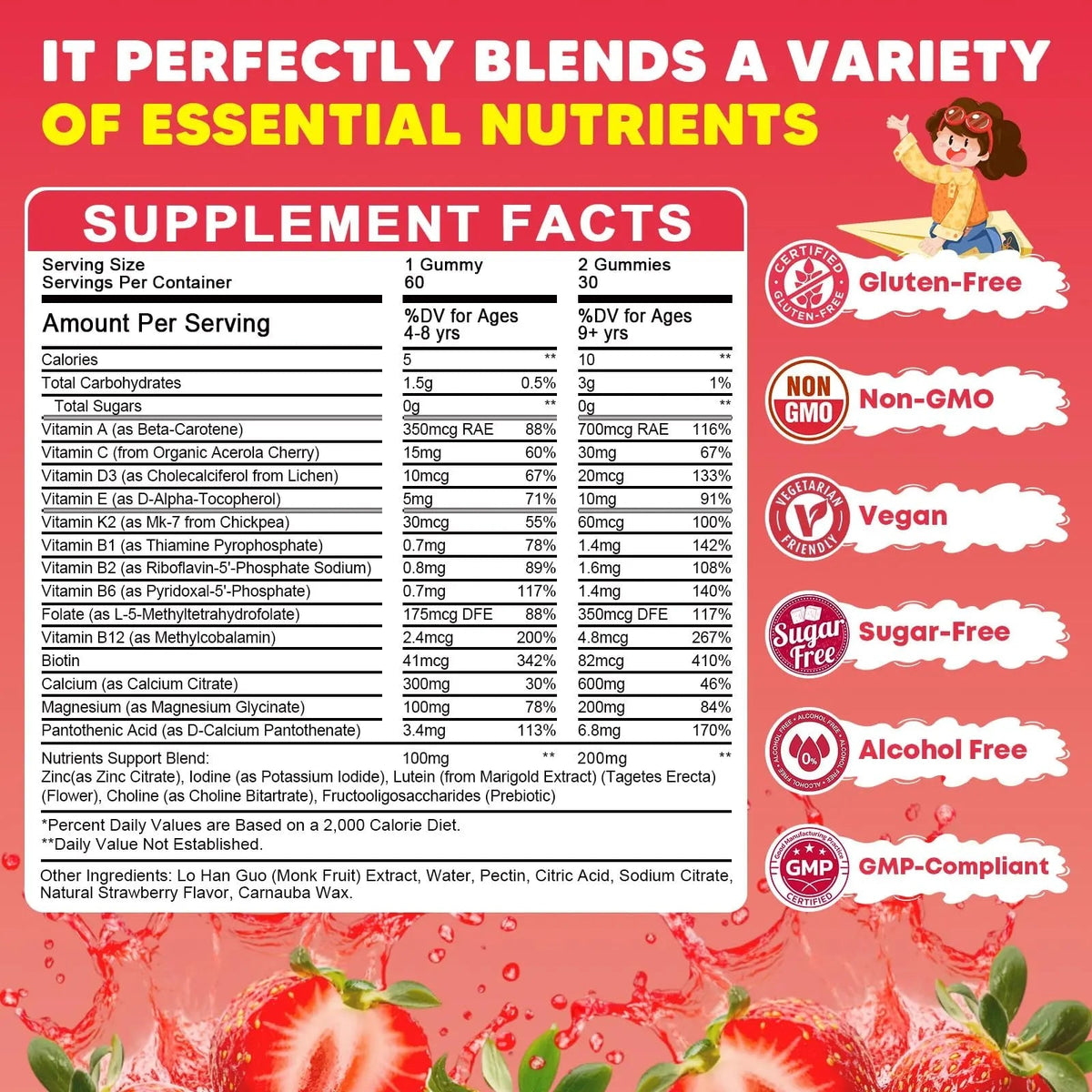 (2 Pack) Sugar Free Calcium Multivitamin Gummies for Kids - Nutritional, Immune, Bone Support, Whole Multivitamin, with Vitamins A, C, D, B1, B2, B6 JIANKYTZ