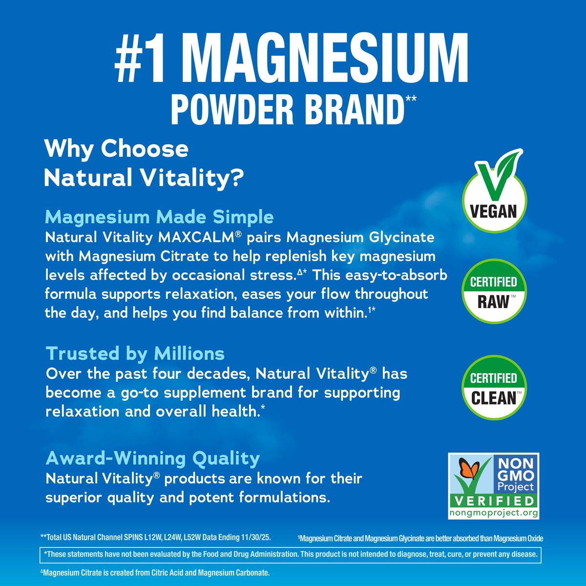 Natural Vitality Calm, Magnesium Supplement, Anti-Stress Drink Mix Powder, Gluten Free, Vegan, & Non-GMO, Original Unflavored, 16 oz - OmniHealth US