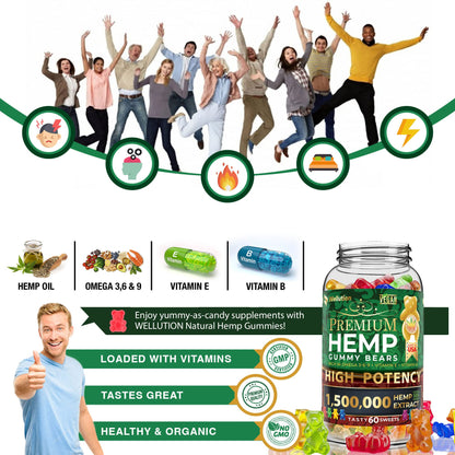 Wellution Hemp Gummies 1,500,000 XXL High Potency - Fruity Gummy Bear with Hemp Oil WellutionBuy Supplements Australia