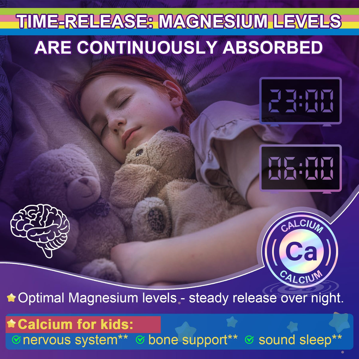 Neviss Magnesium Glycinate + Calcium Filled Gummies for Adults and Kids 4+, Kids Sleep Gummies Melatonin Free, Sugar Free Magnesium Supplement with B6 D3, OmniHealth US