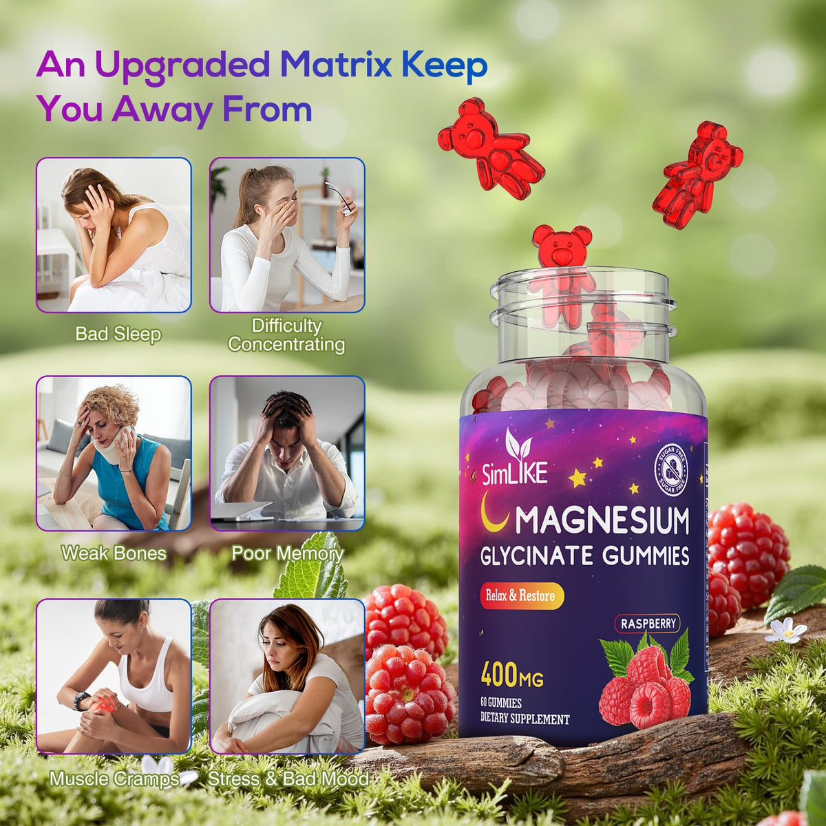 Magnesium Glycinate Gummies 400mg, High Absorption Magnesium Gummies with L-Theanine, Ashwagandha & GABA for Relaxation, Stress Relief & Slee - OmniHealth US