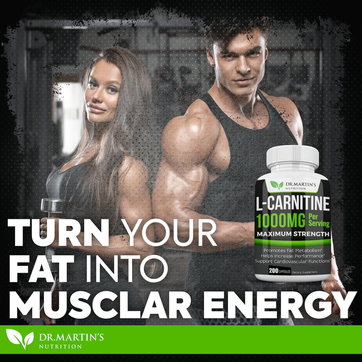 DR. MARTIN'S NUTRITION Extra Strength L-Carnitine - 200 Capsules - 1000mg Per Serving - Boost Your Metabolism and Increase Performance - OmniHealth US