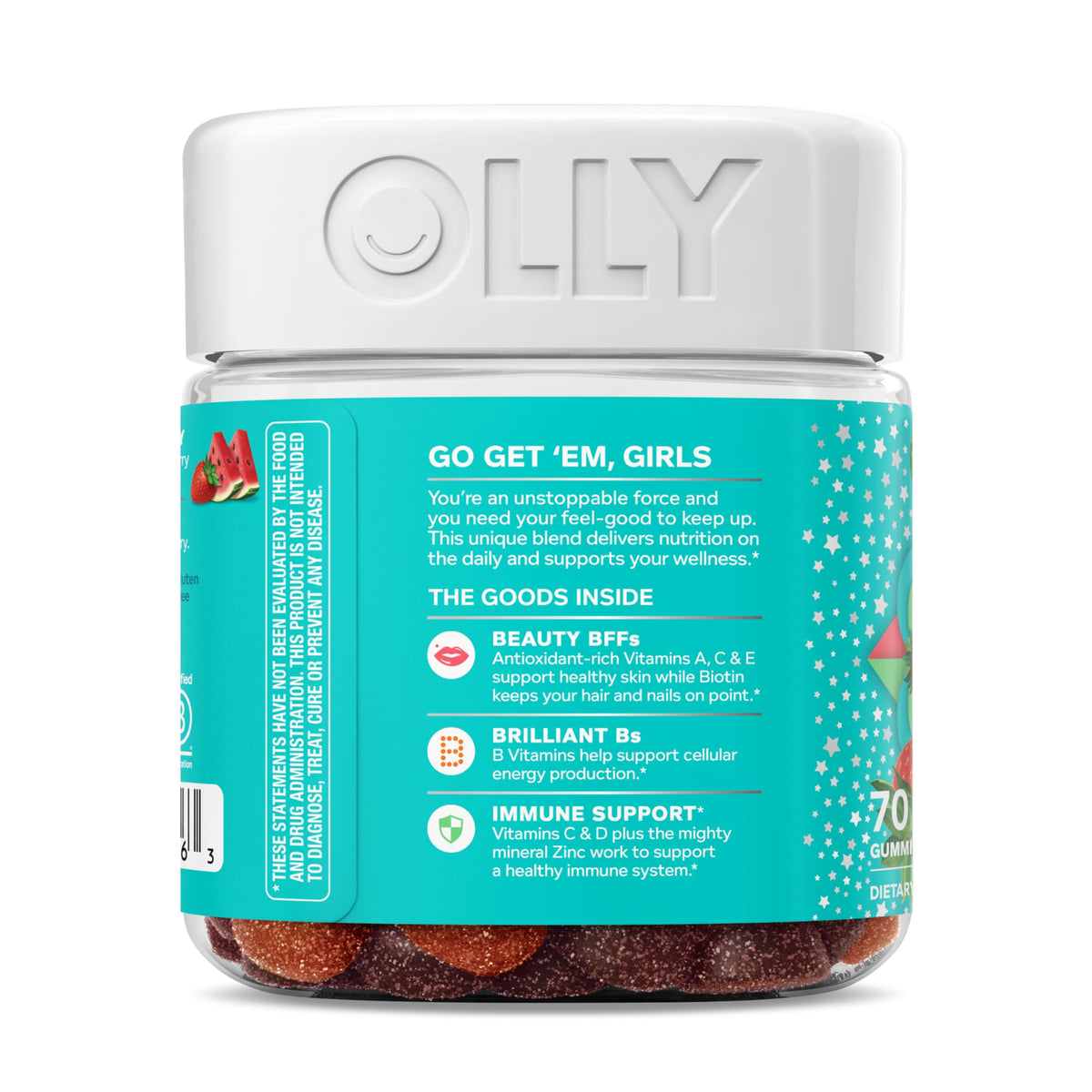 Olly Teen Girl Multi Gummy, Healthy Skin and Immune Support, 15 Essential Vitamins, Biotin, Zinc, Calcium, Chewable Multivitamin - OmniHealth US