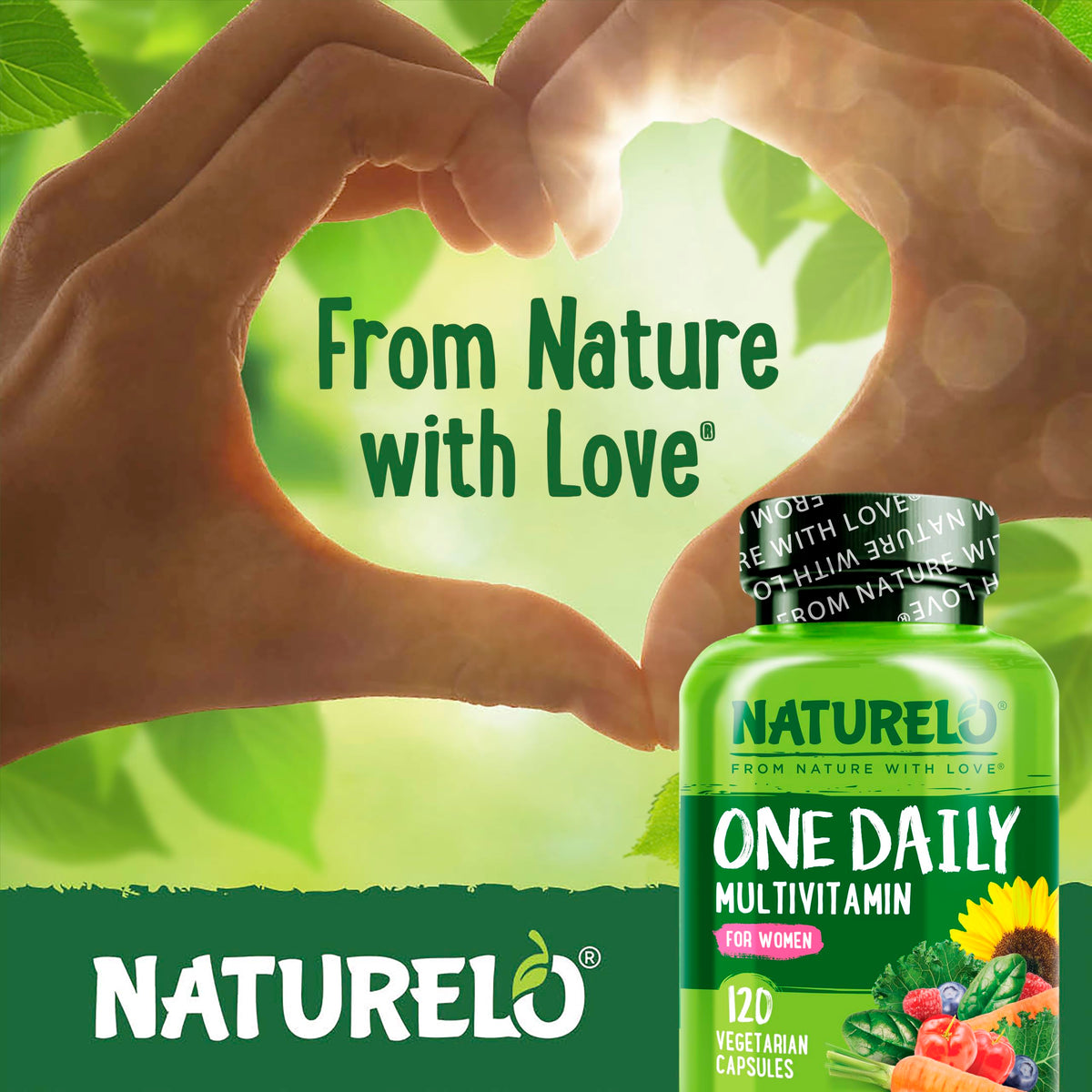 NATURELO One Daily Multivitamin for Women w/Vitamin B12, 120 Ct, Energy Support, Whole Food Daily Women Multivitamin Supplement, Nourish Hair/Skin/Nail, Non-GMO - OmniHealth US