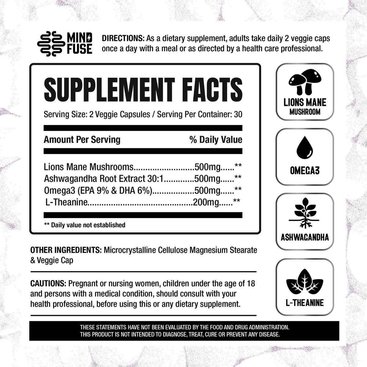 Nootropic Memory Booster Supplement for Adults - Lion’s Mane Capsules with Omega-3, Ashwagandha & L-Theanine for Focus & Memory - Gluten-Free 60 Capsules Mind FuseBuy Supplements Australia