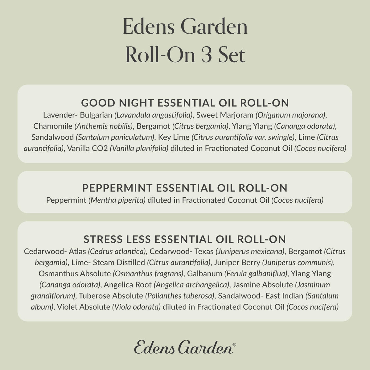 Edens Garden Essential Oil Roll-On Set (Good Night, Peppermint, Stress Less)- Aromatherapy Roller Edens GardenBuy Supplements Australia