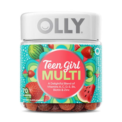 Olly Teen Girl Multi Gummy, Healthy Skin and Immune Support, 15 Essential Vitamins, Biotin, Zinc, Calcium, Chewable Multivitamin - OmniHealth US