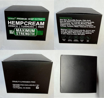 Hemp Cream - Maximum Strength - Natural Hemp Oil Extract Gel Rub with MSM - Glucosamine - Arnica - Turmeric - Maximum Strength - Formulated in USA - 3.9 oz ArvesaBuy Supplements Australia