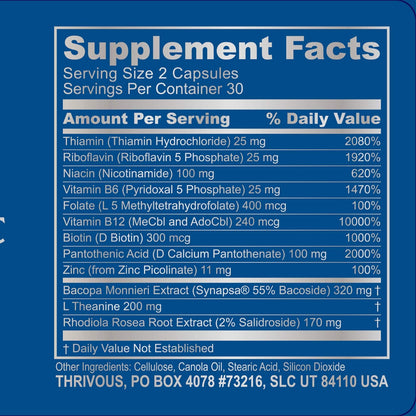 Thrivous Clarity Daily Nootropic – Cognitive Support & Mood Formula with Bacopa (Synapsa®), L-Theanine, Rhodiola Rosea, Vitamin B Complex - OmniHealth US