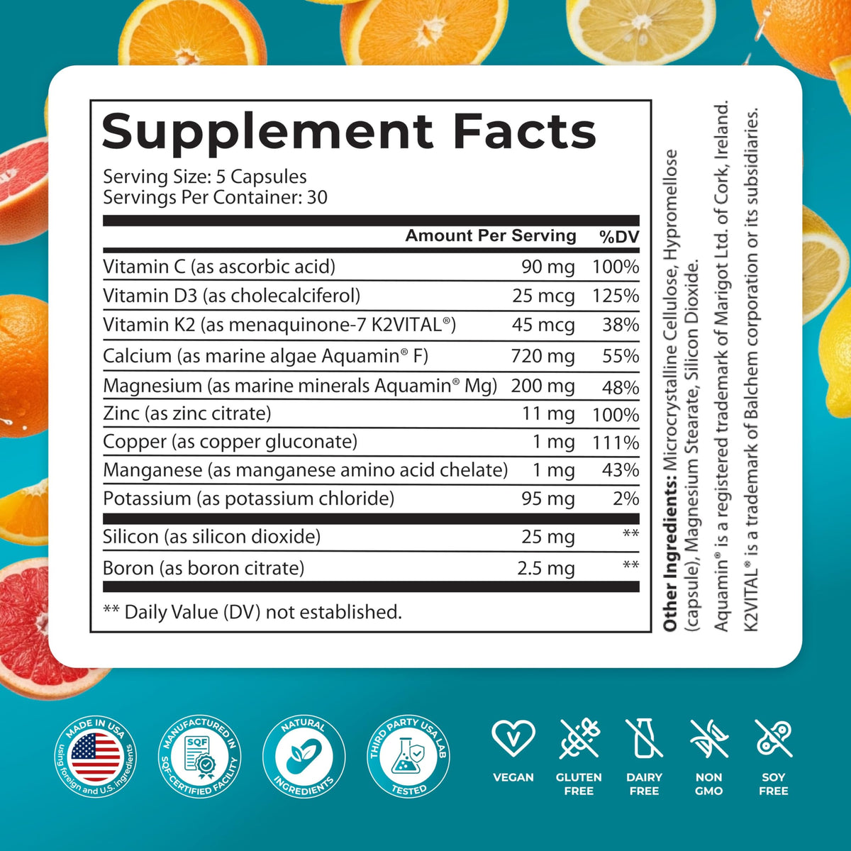 PUREHEALTH RESEARCH Bone Health Formula - for Bones, Joint & Skeletal Wellness - with Calcium, Magnesium, Zinc, Copper, Manganese, Potassium, Vitamin K2, D3, C - OmniHealth US