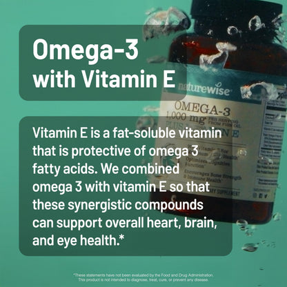 NatureWise Extra-Strength Omega 3 Fish Oil Supplement - 1000mg per Serving - 600 EPA & 400 DHA and Vitamin E - Support for Heart & Brain Health - OmniHealth US