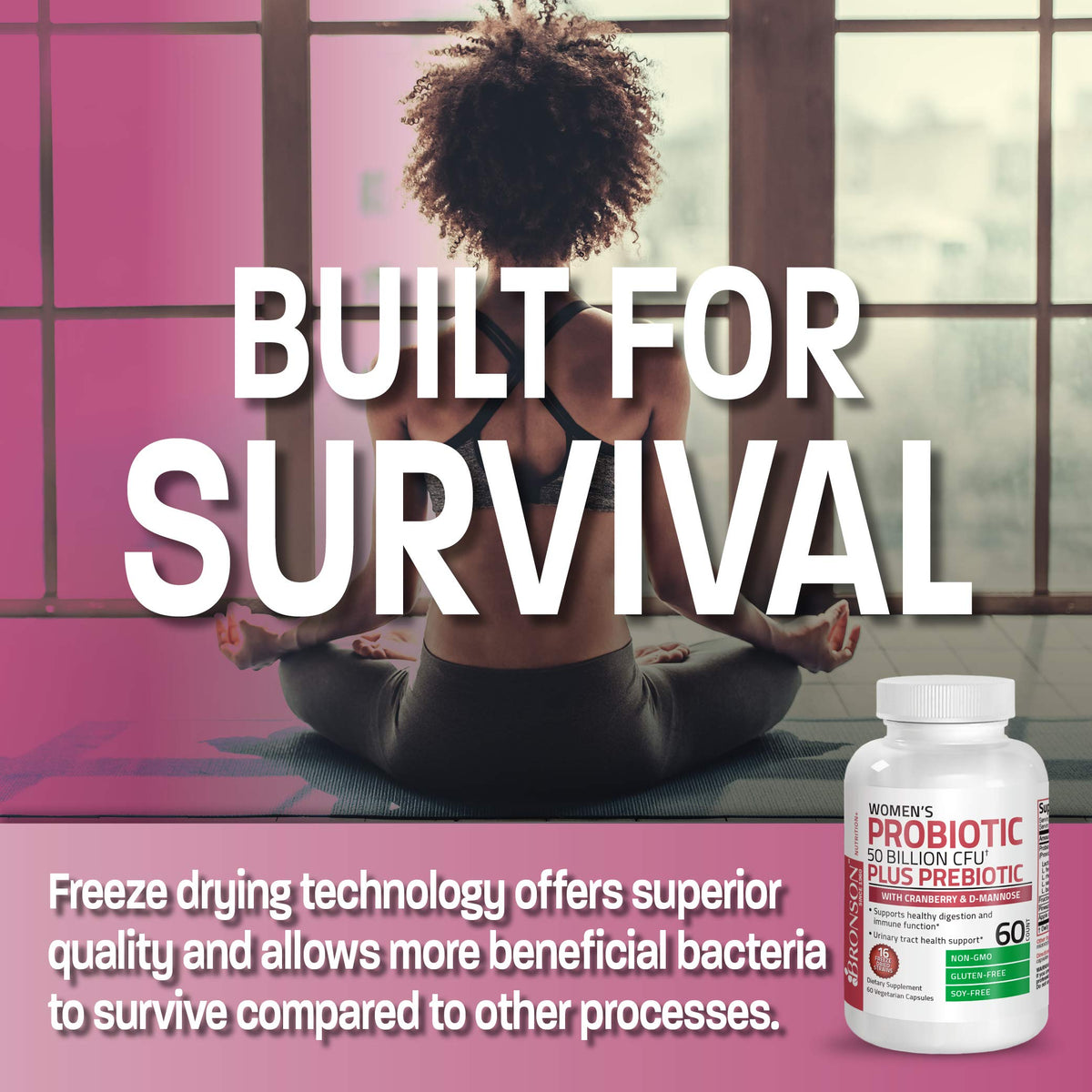 Bronson Women's Probiotic 50 Billion CFU + Prebiotic with Cranberry & D-Mannose – Vaginal Health, Healthy Digestion, Immune Function and Urinary Tract Support, Non-GMO, 60 Vegetarian Capsules - OmniHealth US