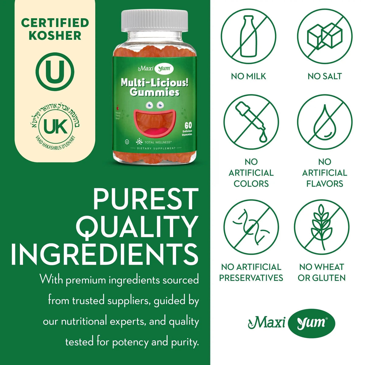 Maxi Health Multivitamin Gummies Vitamins for Adults & Kids - Cherry Flavored Gummy Multivitamins - 60 Vitamin Gummies for Women and Men Maxi Health