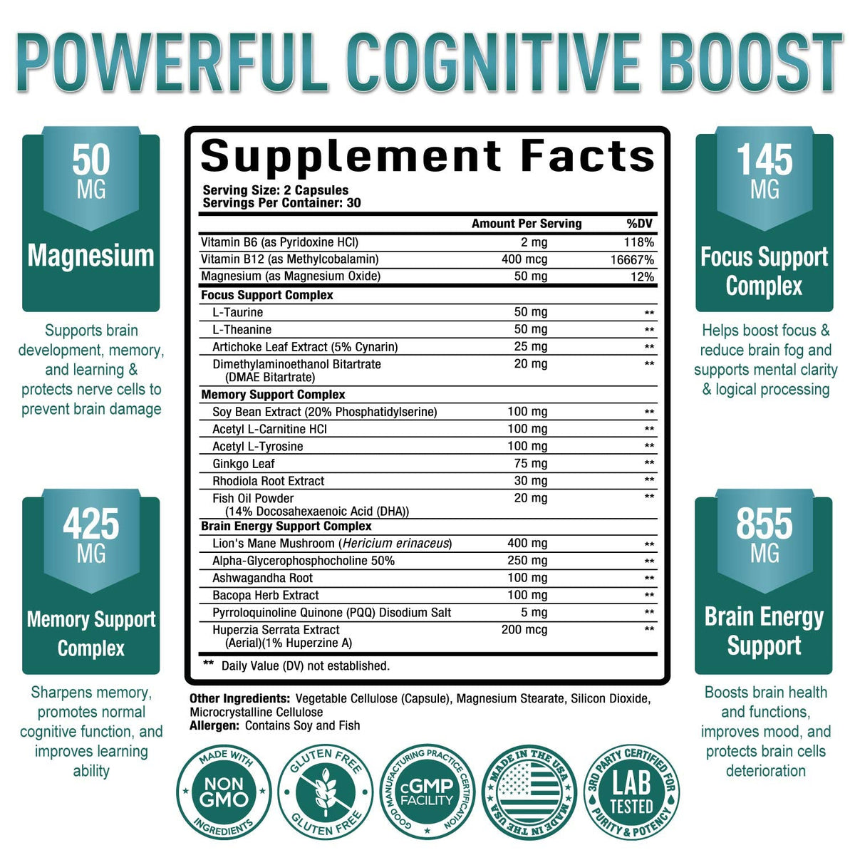 Premium Brain Supplement - Nootropic Brain Booster for Focus, Clarity, Improved Memory Purely OptimalBuy Supplements Australia